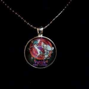 1 inch Pinky and the Brain cartoon pendant necklace;  Animaniacs;  Jewelry