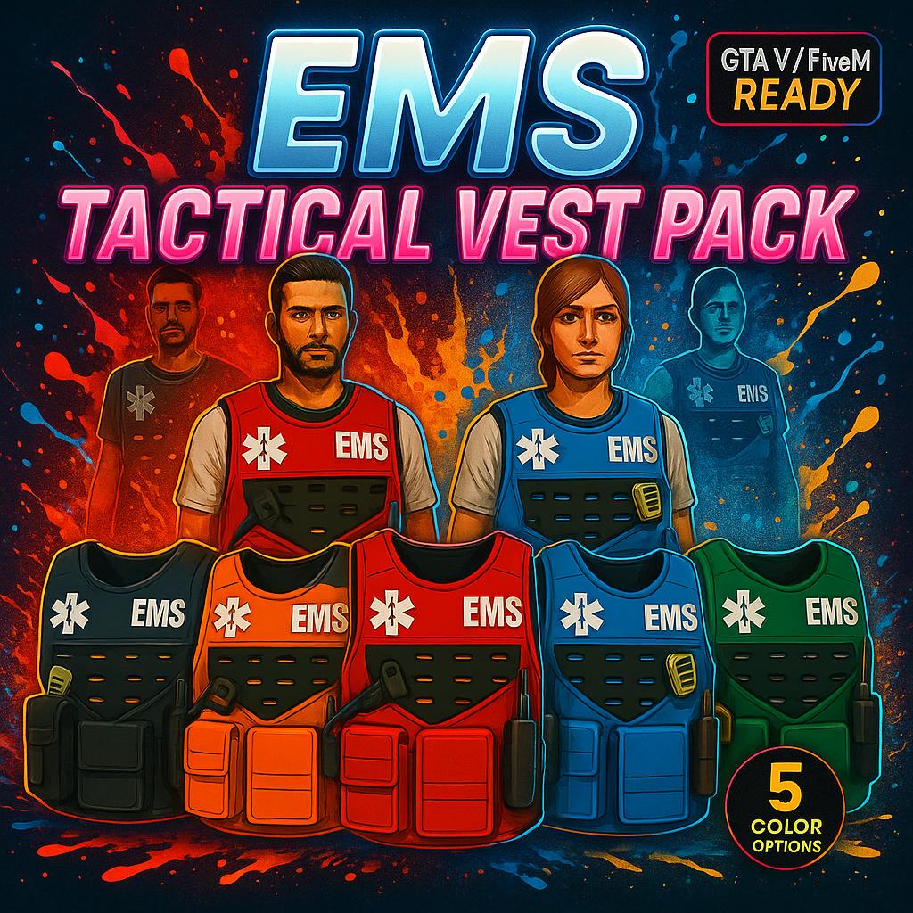 EMS Tactical Vest Pack for FiveM GTA V Unisex Customizable 5 Colors Add On & Replace Ready FREE trousers included