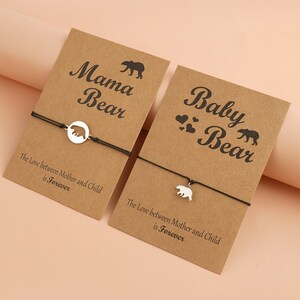 Stainless Steel Mama Bear Baby Bear Charm Bracelets Mom Mother and Child Back to School Jewelry Mother's Day Gifts for Kids