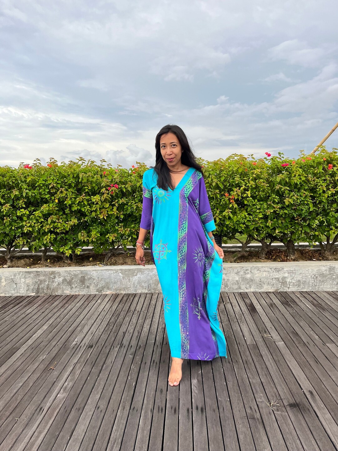 Turquoise Purple Long Kaftan, Loose Fit Evening Dress, Casual Elegant ...