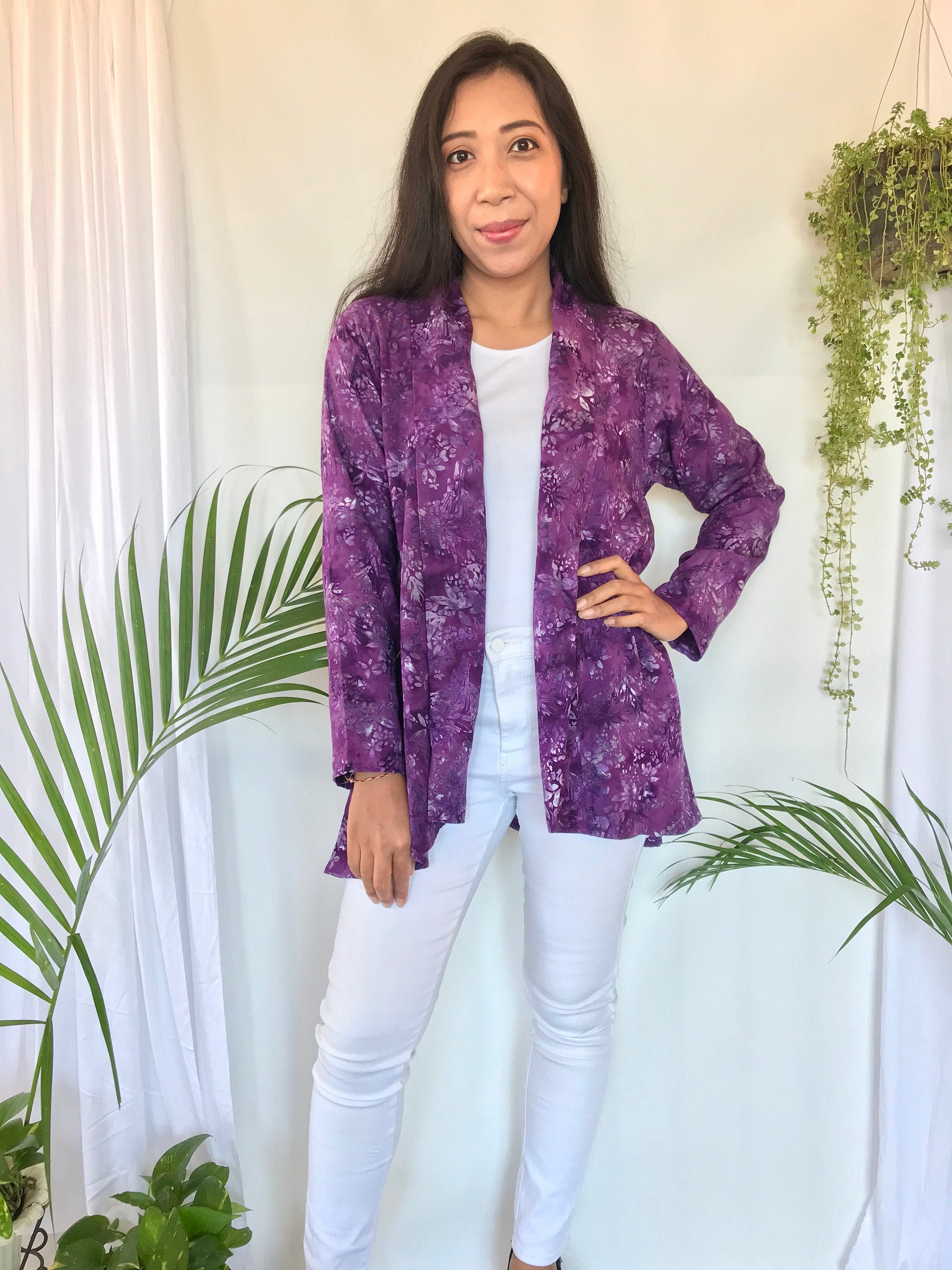 Purple Floral Cardigan Jacket Rayon 
