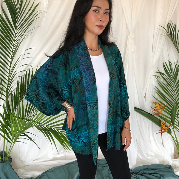 Giacca esterna in 100% Rayon Batik - Cardigan Bali Batik - Blazer casual fatto a mano a Bali, Giacca Kimono, Giacca Primavera Estate, Copricostume da spiaggia