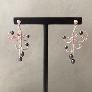 Freshwater Grey Pearl vine charm Sterling Silver Dangle Stud Earrings - White Pearl 925 Silver Handmade in Bali - Anniversary Gifts for Her