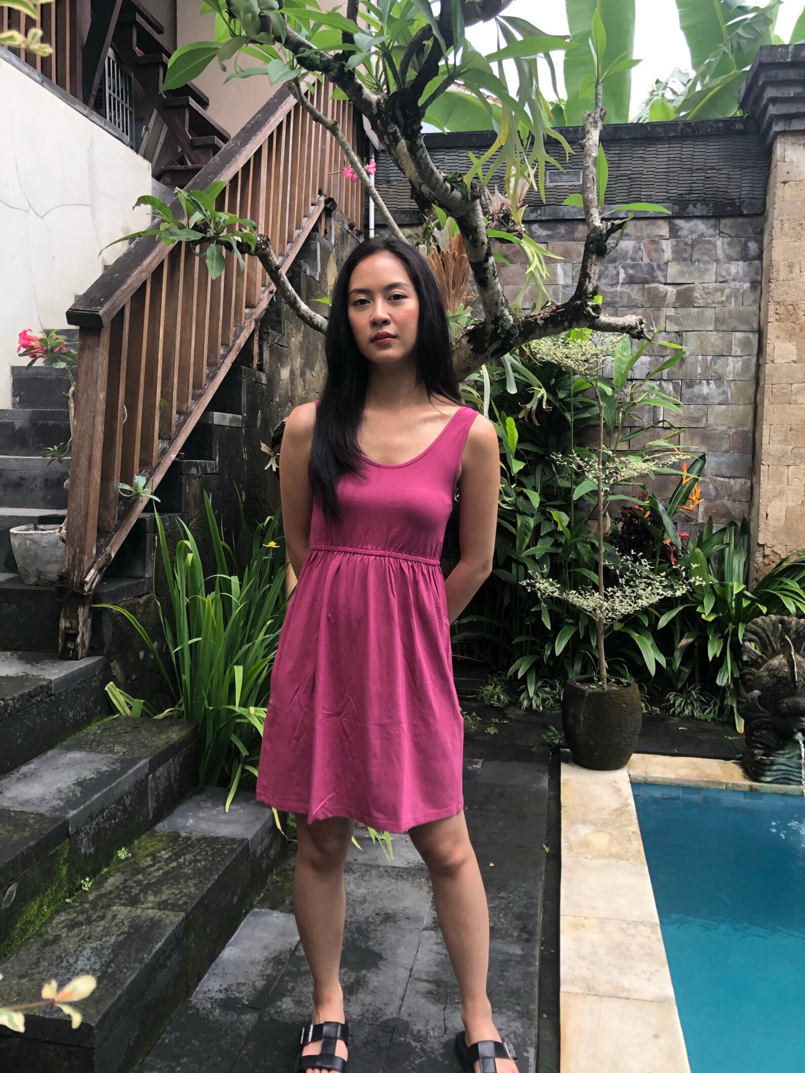 2964 Fuschia Back Bow Strap Dress main image 0