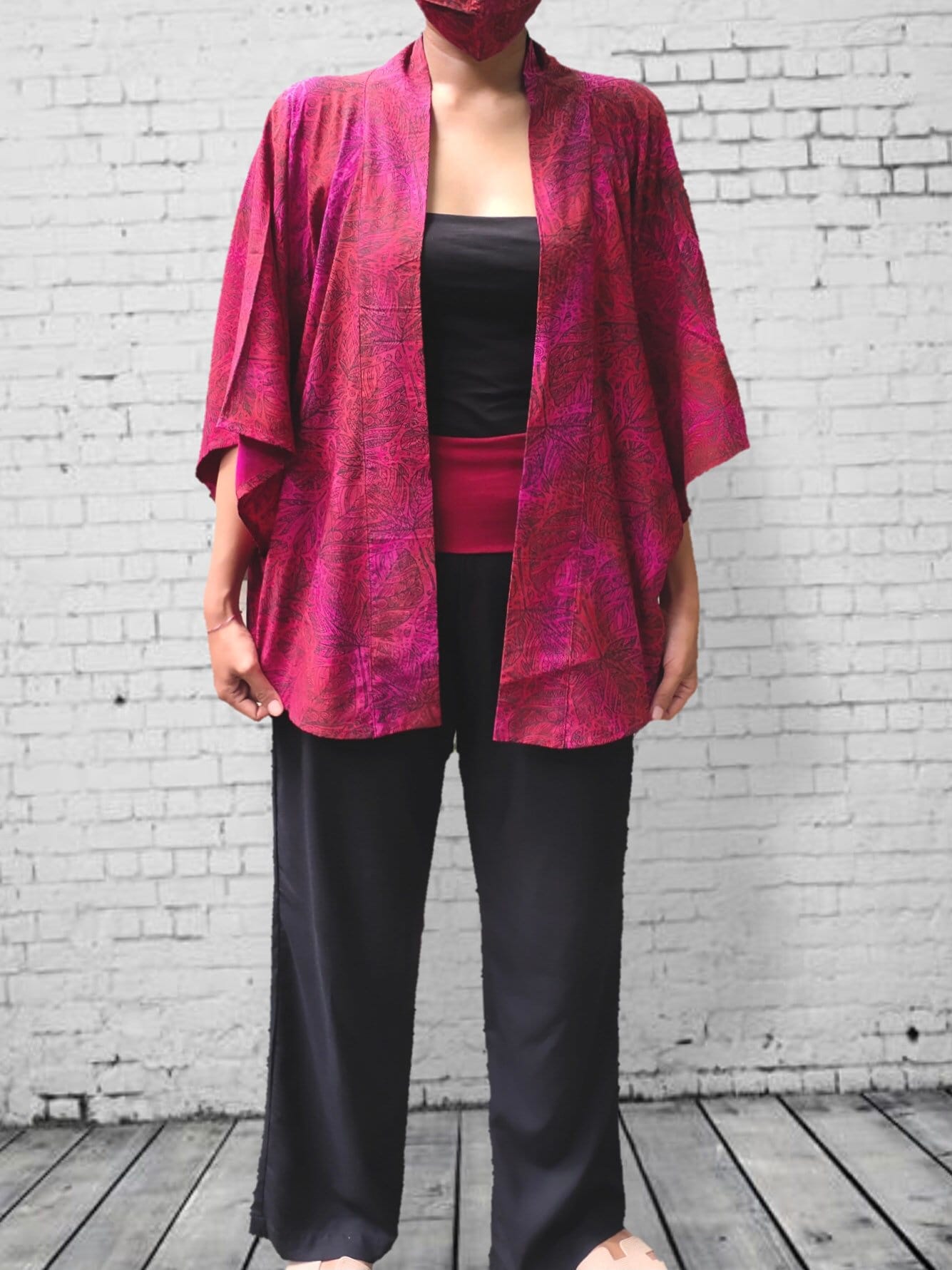 Pink Kanzi Batik Long Outer Set with Pants
