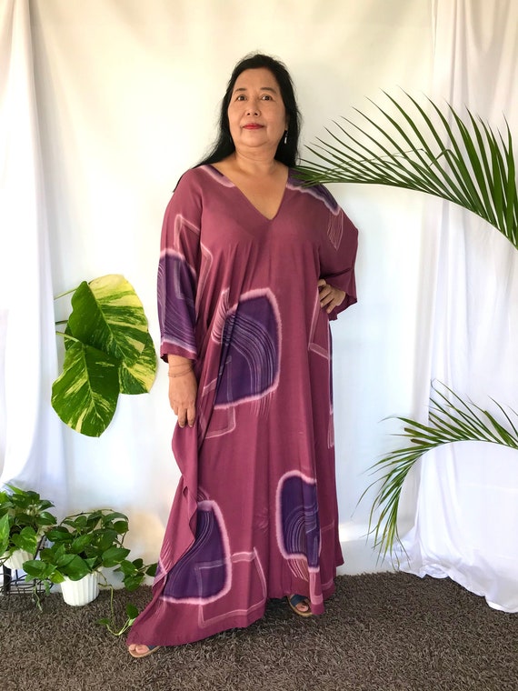 Purple Mauve Long Kaftan, Loose Fit Evening Dress, Casual Elegant Maxi Dress, One Size Plus Tie Dye Women Kimono Dress, Bali Beachwear Gown