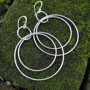 Multi Hoops 925 Sterling Silver Dangle Earrings Handmade in Bali, Triple Circle Hoop Earrings Handcrafted Jewelry, One of a kind Jewellery