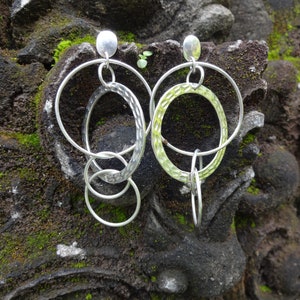 Sterling Silver Earstuds Circle Dangle - Silver Studs Dangle Earrings - Round Loops Studs Earring 925 Silver Handmade in Bali