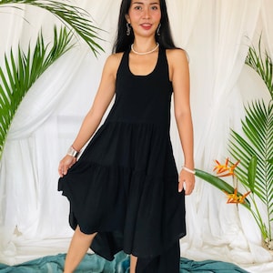 Black Eclipse Dress, Black Midi Dress, Hi Low Black Dress, Plus Size Black Dress, Black Party Dress, Beach wear Dress, Handmade Bali dress