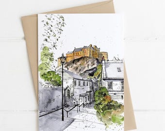 Edinburgh Castle Card, Scottish Gift, Scottish Art, Watercolour Card