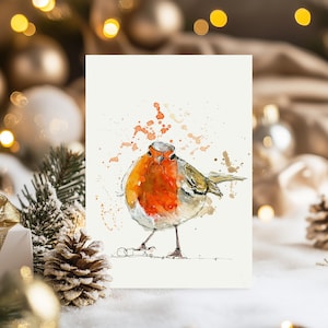 Rotkehlchen Weihnachtskarte, Scottish Weihnachtsgeschenk, Scottish Weihnachtskunst, Aquarell Weihnachtskarte