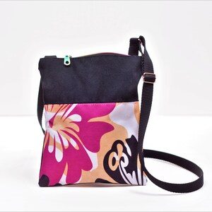 Crossbody Bag for Women, Boho Bag, Black Tropical Print, Rainbow zipper, Cross Body Purse, Small shoulder bag w/zipper, Casual, GIFT for her