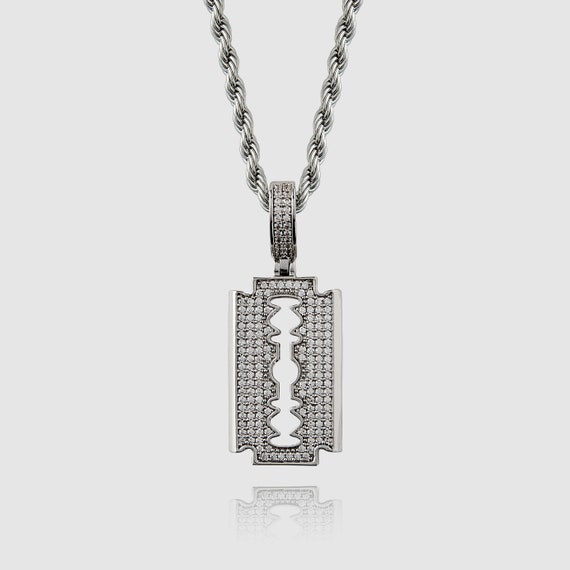 Razor Blade Pendant in Silver With Rope 