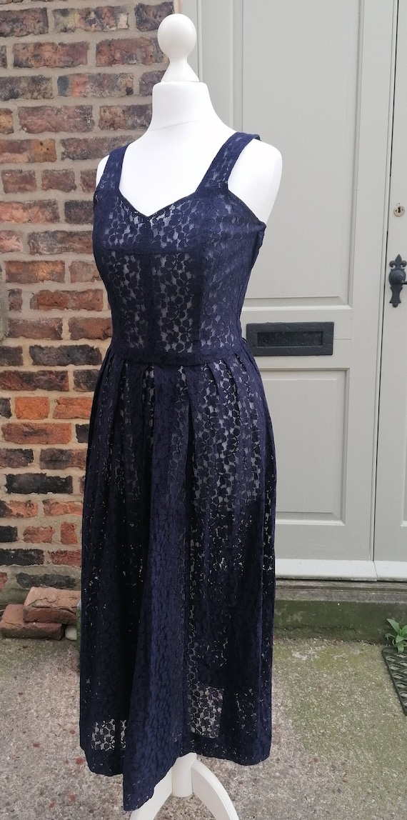 Vintage 1940's Midnight Blue Lace Dress