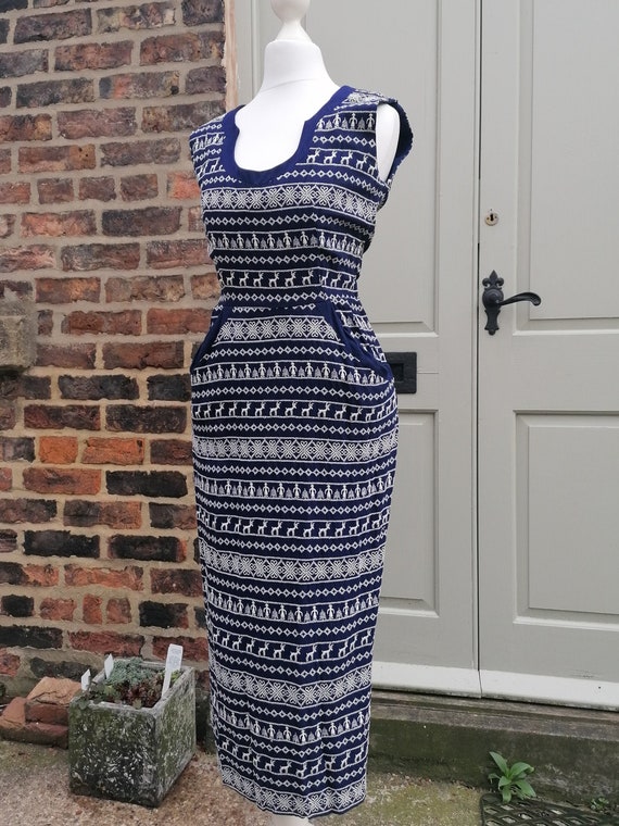 Vintage 1950's Navy Blue Embroidered Dress