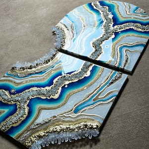 26x48″ Customizable Luxury Resin Geode Wall Art, Real Crystals Details