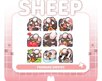 Pink Sheep ( 9 x emotes ) premade emotes pack for Streaming Twitch YouTube Discord Kick etc