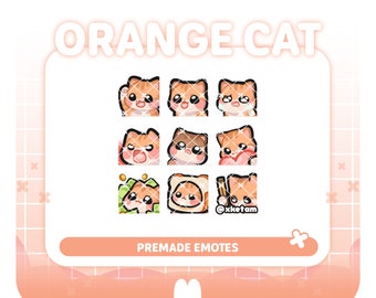 Orange cat ( 9 x emotes ) premade emotes for Streaming Twitch YouTube Discord Kick etc