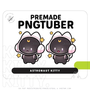 Astronaut Kitty PNGTuber | Premade Chibi PNGtuber Fugi Avatar for Streaming Twitch, YouTube, and Discord