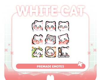 White cat ( 9 x emotes ) premade emotes for Streaming Twitch YouTube Discord Kick etc