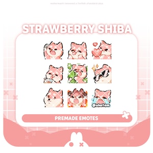 Strawberry Shiba ( 9 x emotes ) premade emotes for Streaming Twitch YouTube Discord Kick etc