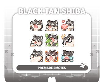 Black Tan Shiba ( 9 x emotes ) premade emotes for Streaming Twitch YouTube Discord Kick etc