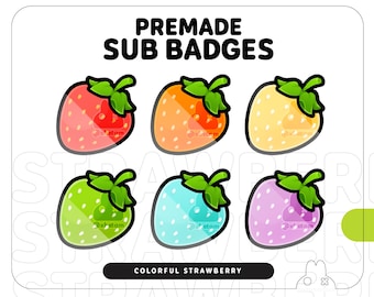 Colorful Strawberry Sub Badges | Premade Twitch Badges (Digital Download)