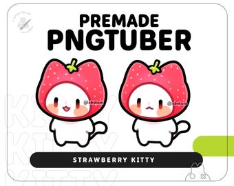 Strawberry Kitty PNGTuber | Premade Chibi PNGtuber Reactive Avatar for Streaming Twitch, YouTube, and Discord