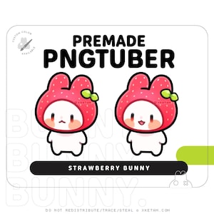 Strawberry Bunny PNGTuber | Premade Chibi PNGtuber Fugi Avatar for Streaming Twitch, YouTube, and Discord