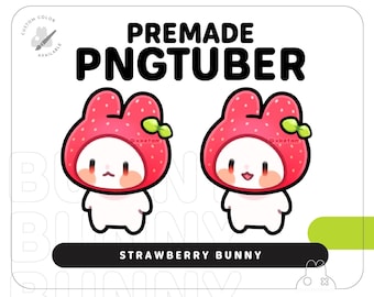 Strawberry Bunny PNGTuber | Premade Chibi PNGtuber Fugi Avatar for Streaming Twitch, YouTube, and Discord