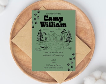 Camp Themed Birthday Party Invitation