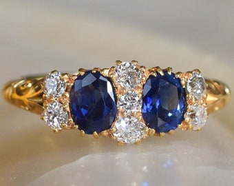 Vintage 1.10ct Sapphire and Diamond Ring in 18K Yellow Gold