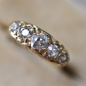 Antique Victorian 18k Gold Diamond Five Stone Ring - 0.80ct Old cut Diamond Half Eternity Ring in 18k 18ct Yellow Gold