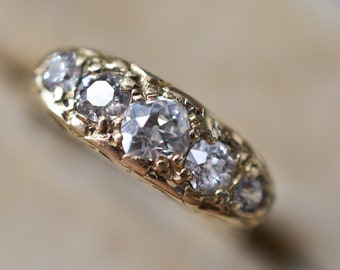 Antique Victorian 18k Gold Diamond Five Stone Ring - 0.80ct Old cut Diamond Half Eternity Ring in 18k 18ct Yellow Gold