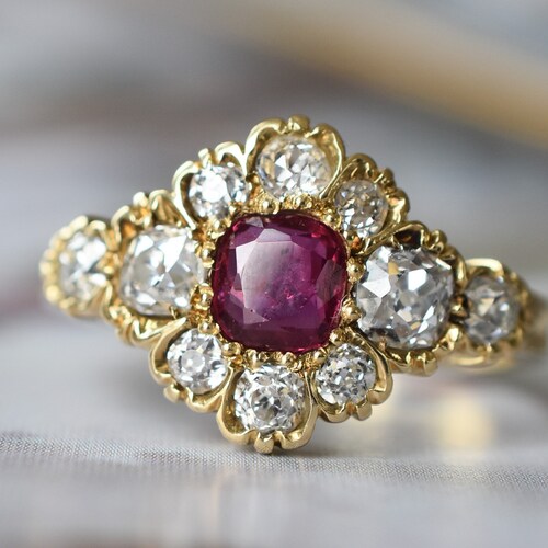 Vintage Thai Ruby and Diamond Flower Cluster Ring Ruby and - Etsy