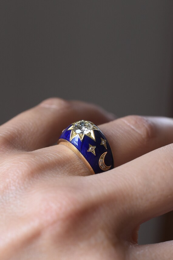 Old European cut Diamond and Blue Enamel Celestia… - image 10