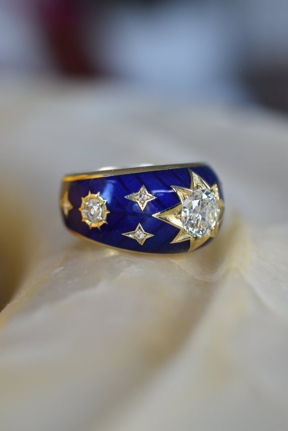 Old European cut Diamond and Blue Enamel Celestia… - image 2