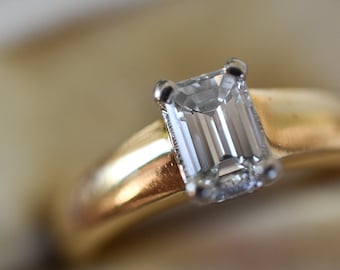 Vintage 18k Gold Emerald Cut Diamond Solitaire Ring, 0.50ct