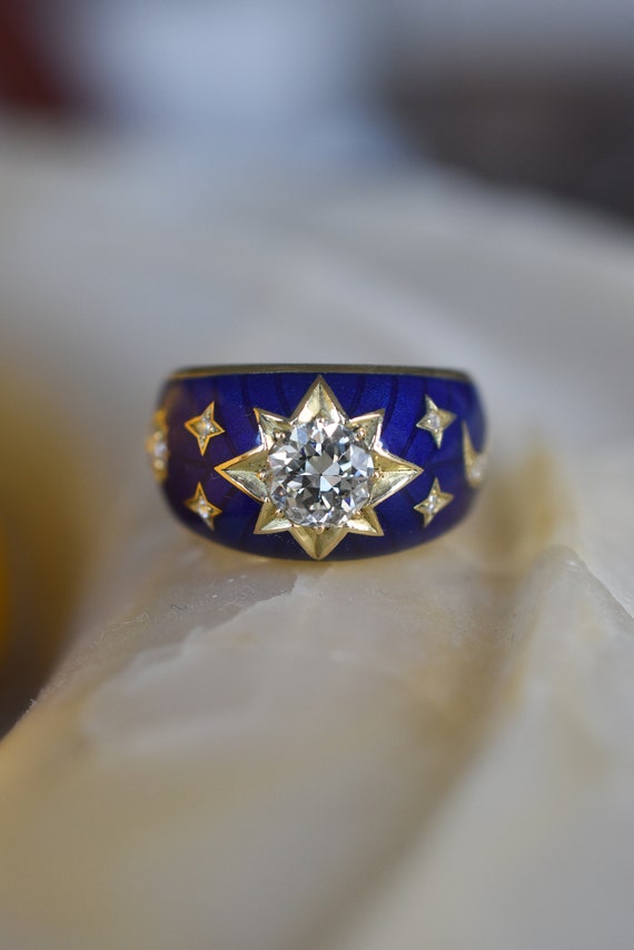 Old European cut Diamond and Blue Enamel Celestia… - image 6