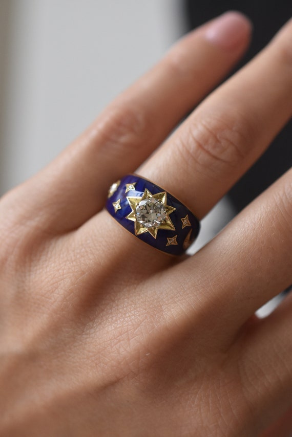 Old European cut Diamond and Blue Enamel Celestia… - image 4