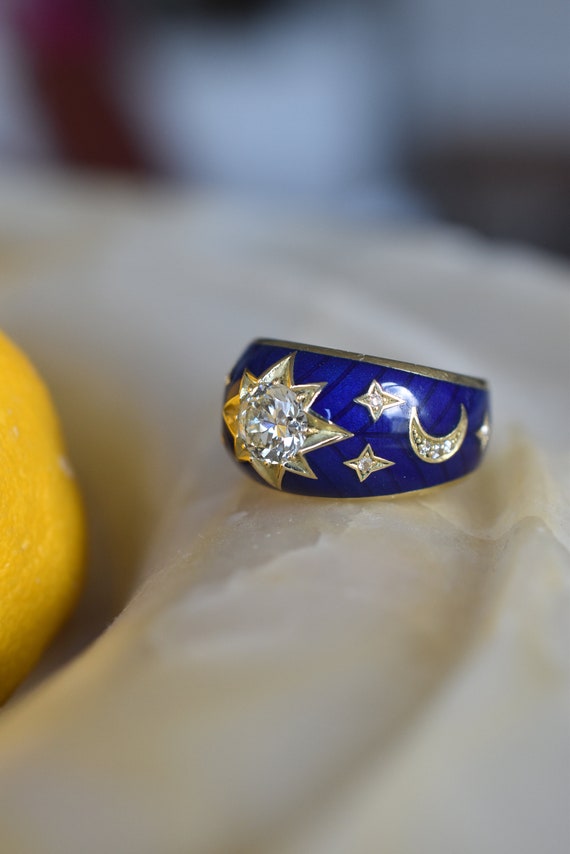 Old European cut Diamond and Blue Enamel Celestia… - image 3