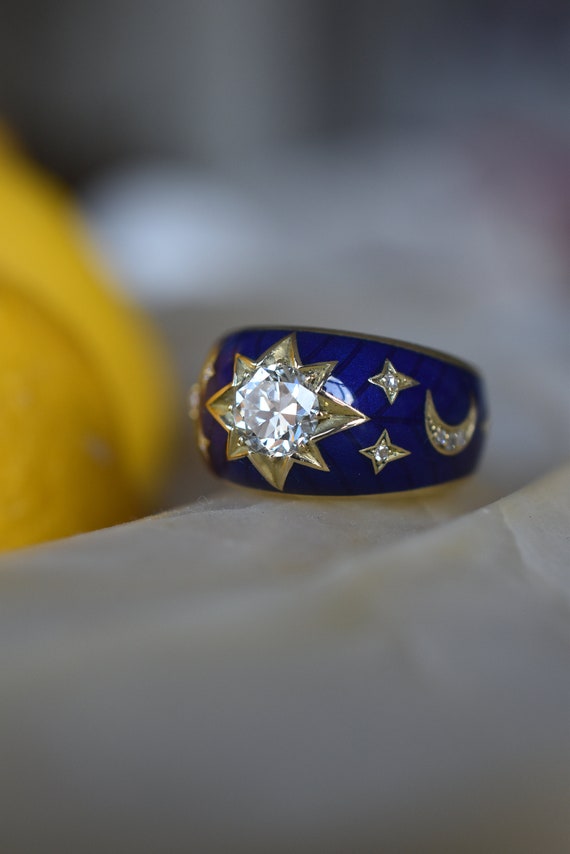 Old European cut Diamond and Blue Enamel Celestia… - image 5