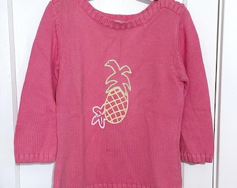 Lilly Pulitzer Vintage Sweater Women’s Large Neon Pink Pineapple Knit 3/4 Sleeve