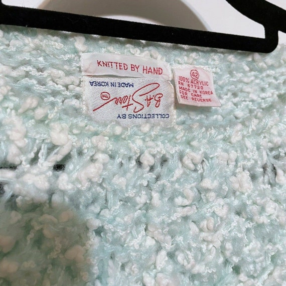 Vintage Womens 42 Sweater Mint Puff Sleeve Hand-knit Acrylic Mixed 
