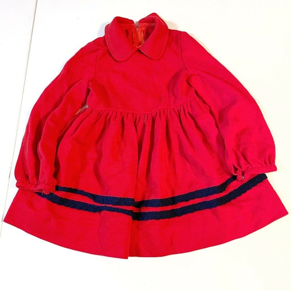 Vintage GIRLS David Rome English L/S Dress Red Na… - image 1