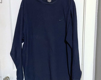 Vintage Nike Small Swoosh Logo Fleece Crewneck Sweatshirt Navy Blue Size XL