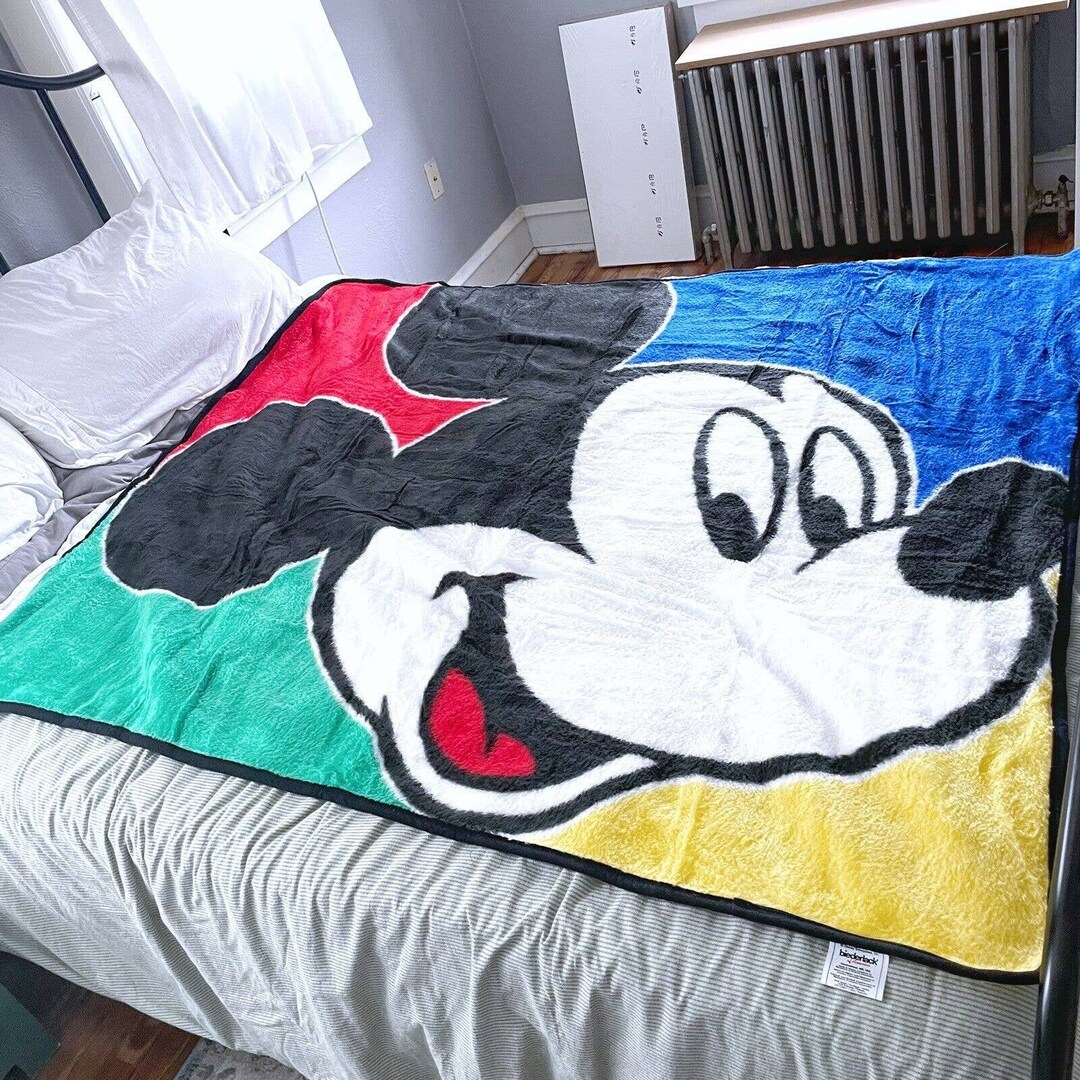 Vintage BIEDERLACK Blanket Mickey Mouse USA Made Disney Fleece Etsy