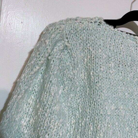 Vintage Womens 42 Sweater Mint Puff Sleeve Hand-knit Acrylic Mixed 