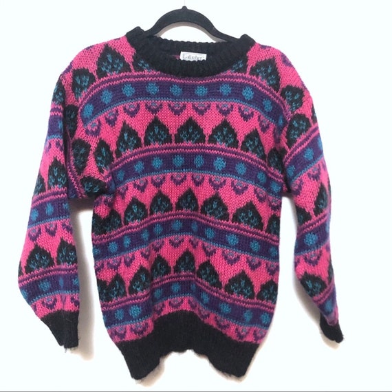 Vintage neon sweater pink teal purple
