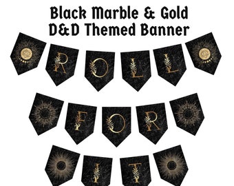 Black and Gold Dice and Dragons Themed Party Banner